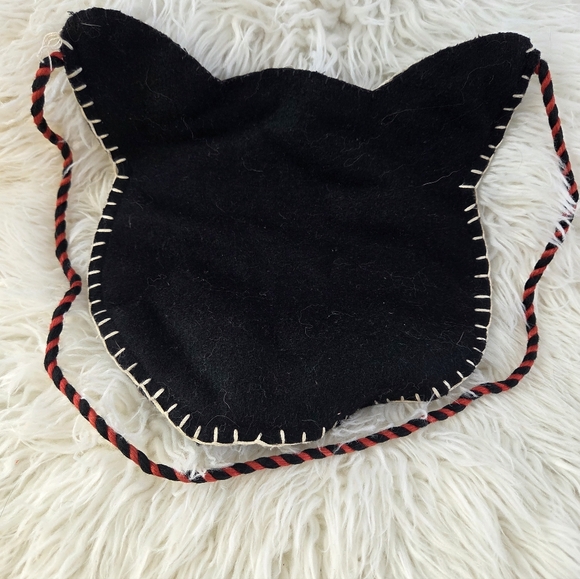 Handmade Vintage TAG Wool Smiling Black Cat Head Crossbody Bag Purse - Picture 4 of 7
